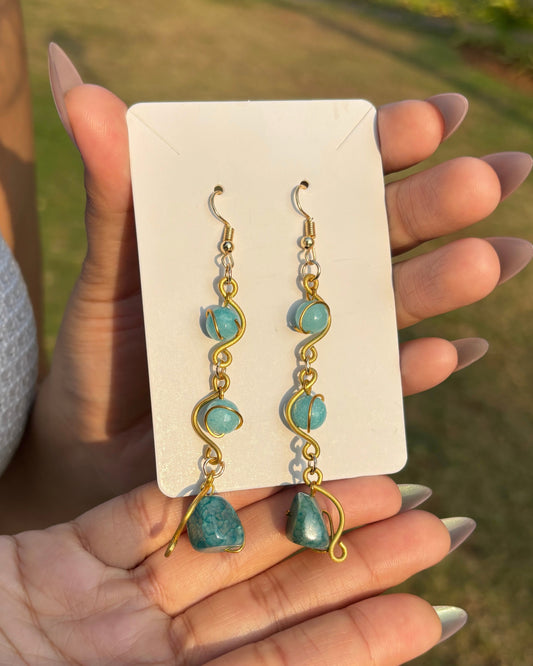 Natural Stone Brass Earrings - Mint