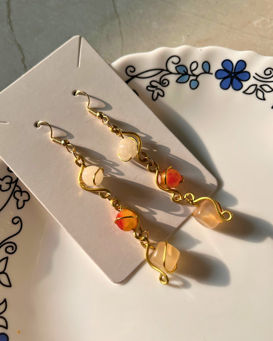 Natural Stone Brass Earrings - Gold