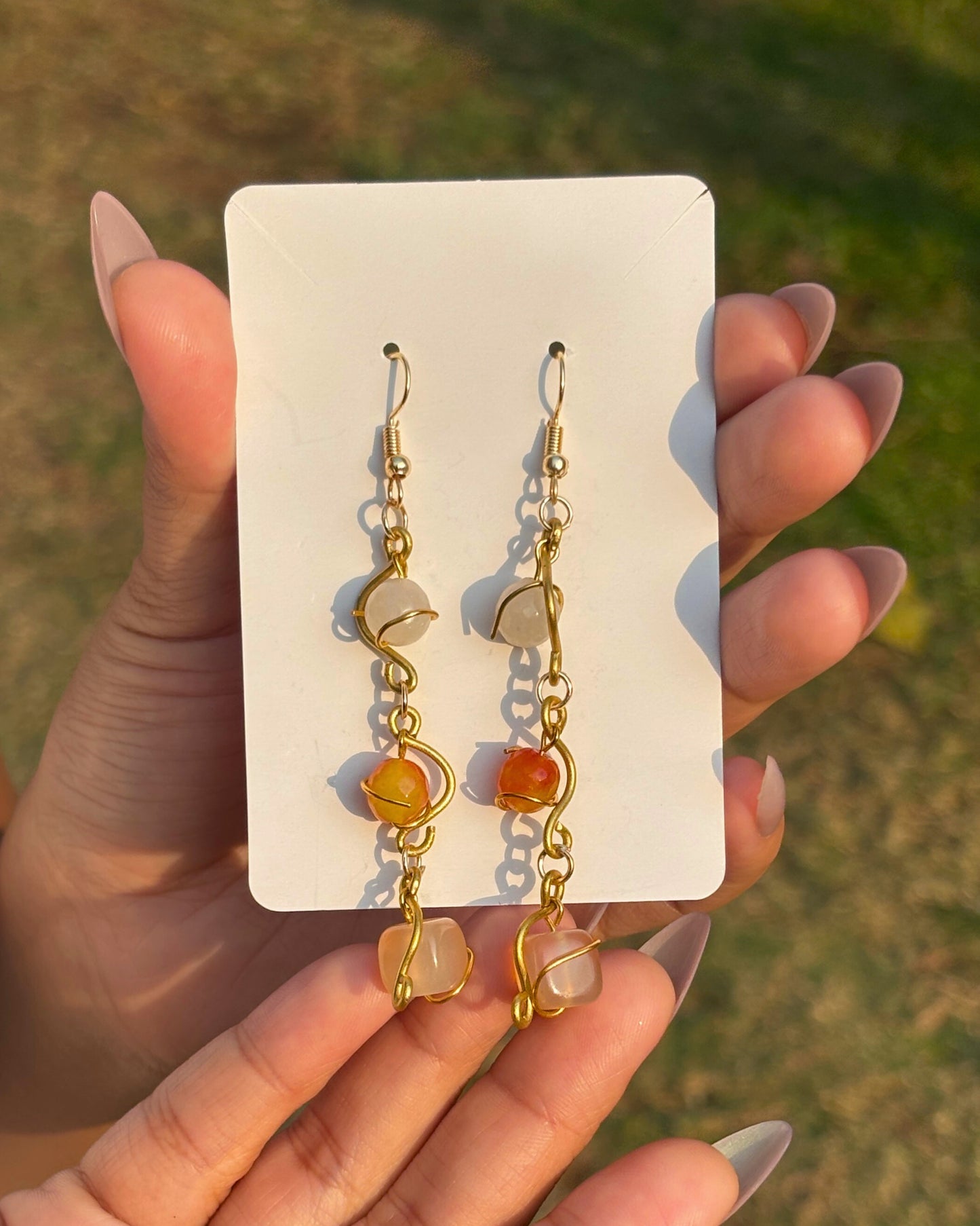 Natural Stone Brass Earrings - Gold