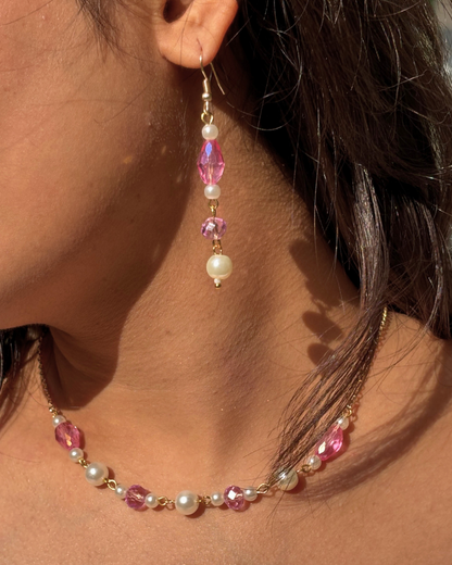 Pink Fairy-core Necklace with Earrings
