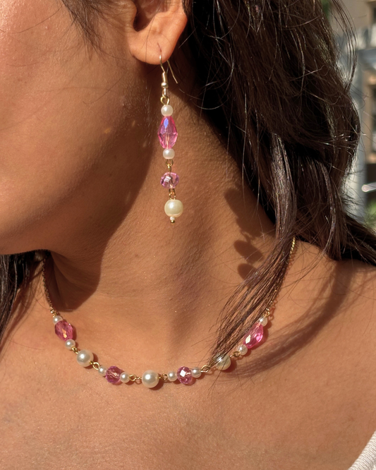 Pink Fairy-core Necklace with Earrings