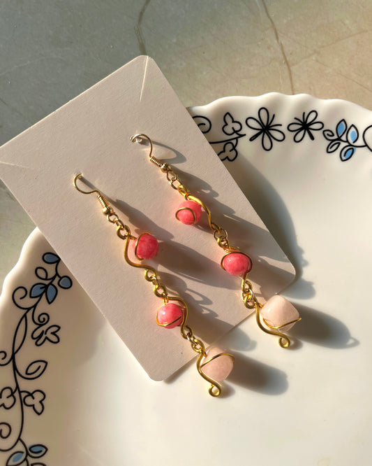 Natural Stone Brass Earrings - Blush
