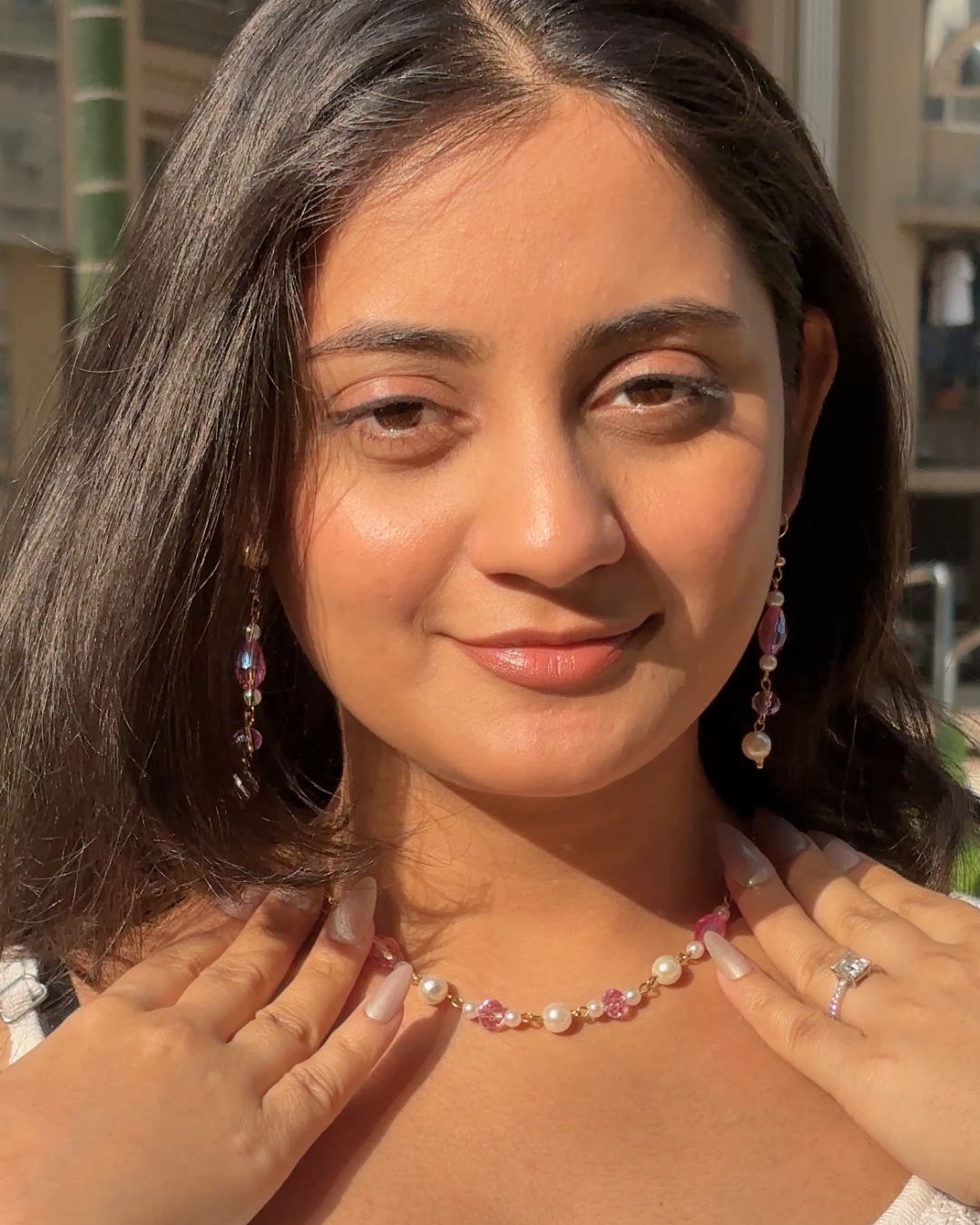 Pink Fairy-core Necklace with Earrings