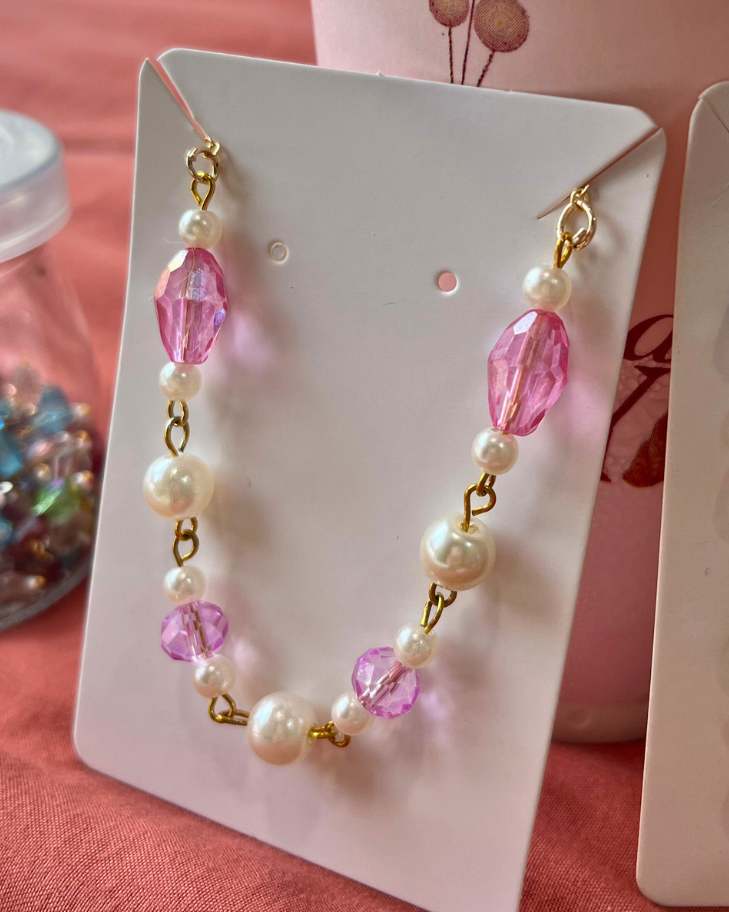 Pink Fairy-core Necklace with Earrings