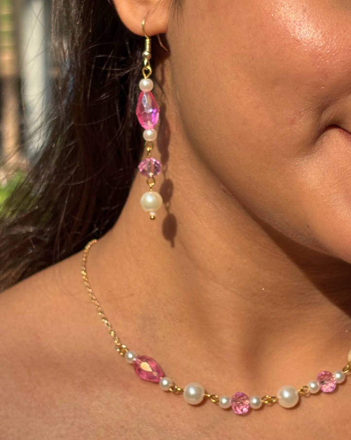 Pink Fairy-core Necklace with Earrings