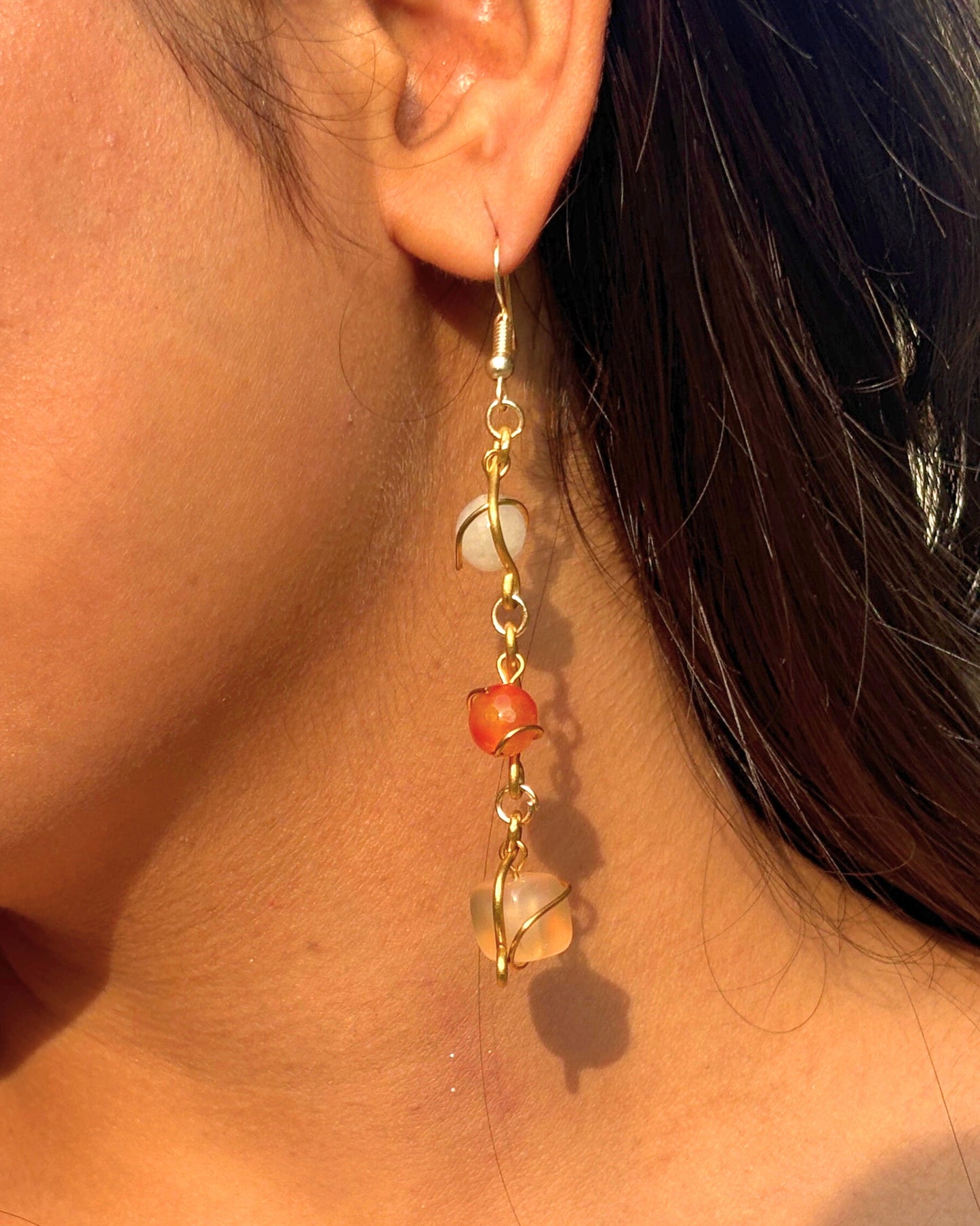 Natural Stone Brass Earrings - Gold