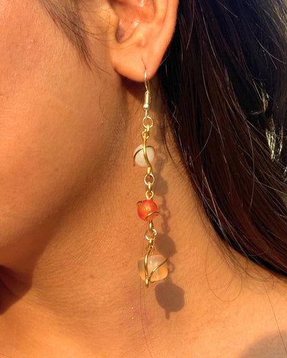 Natural Stone Brass Earrings - Gold