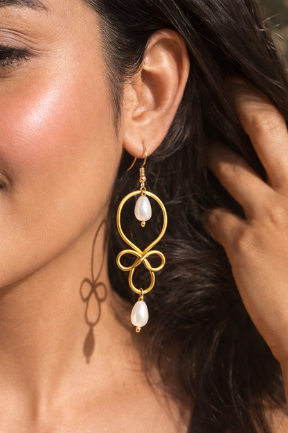 Pearly Clover Brass Earrings